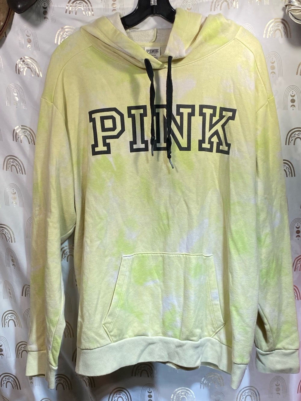 PINK Victoria's Secret Light Yellow Tie-Dye Crewneck Hoodie